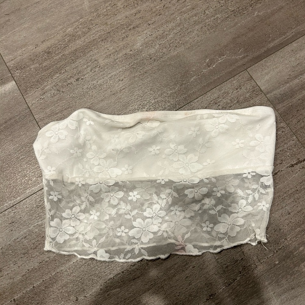 Shein White Strapless Lace Top